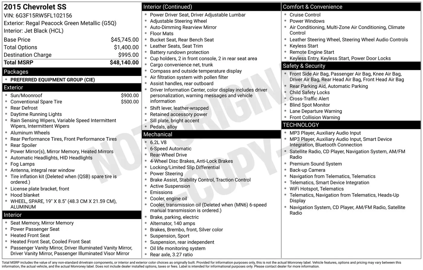 2015 Chevrolet Ss - $35,000