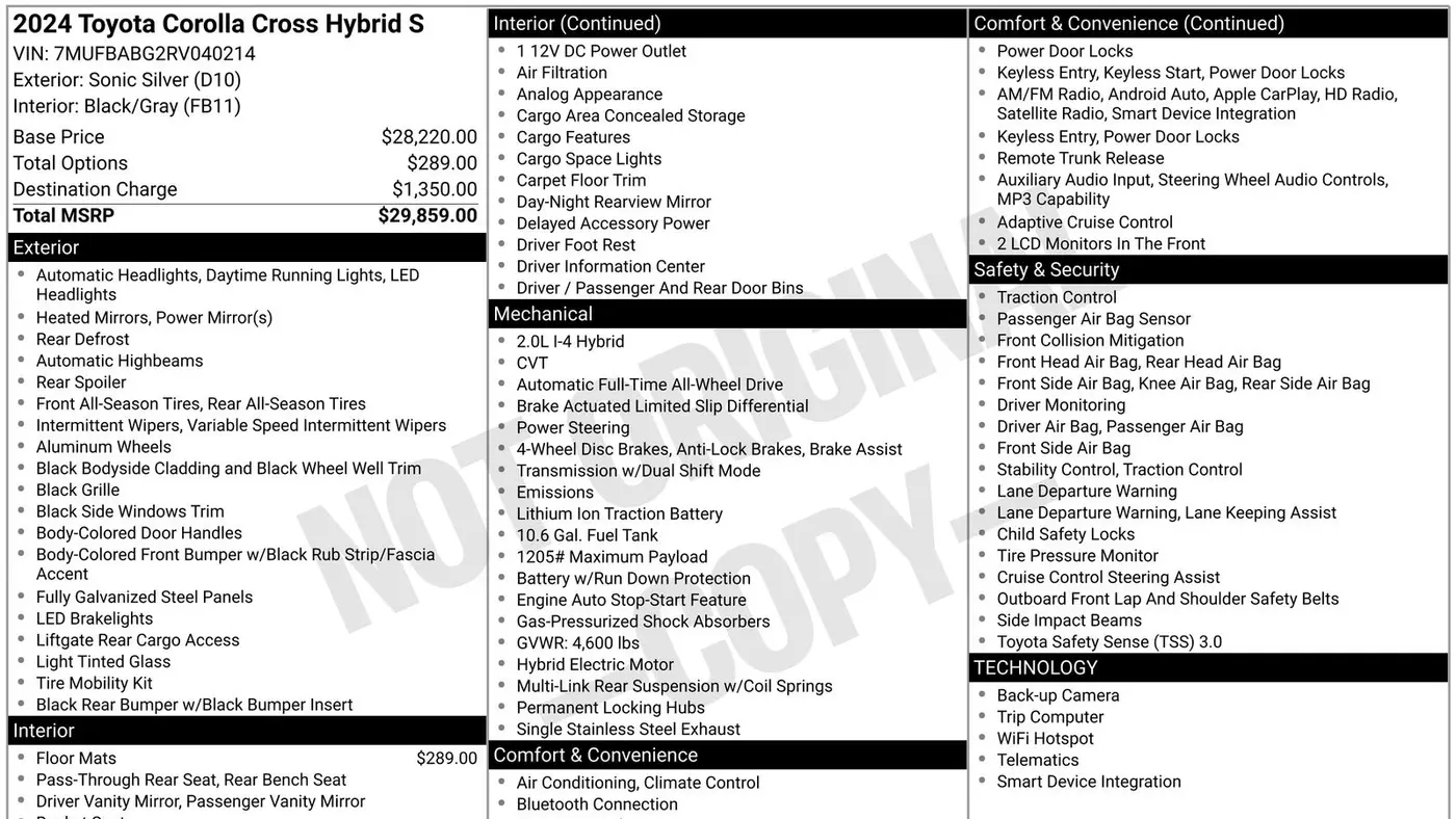 2024 Toyota Corolla Cross Hybrid S