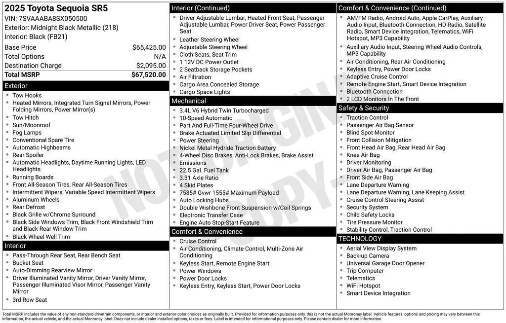 2025 Toyota Sequoia - $57,298
