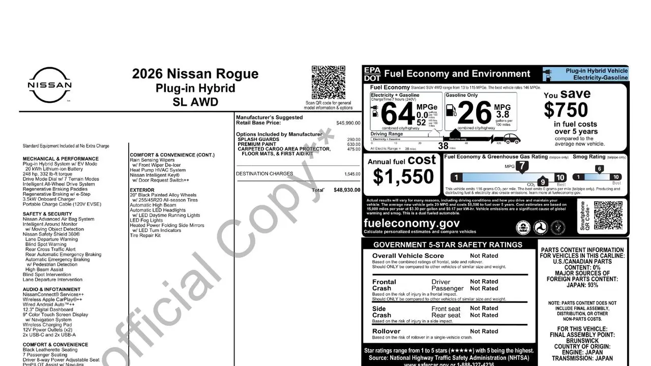 2026 Nissan Rogue Plug-in Hybrid SL