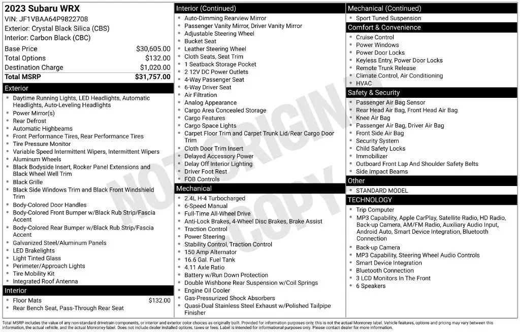 2023 Subaru WRX - $23,567