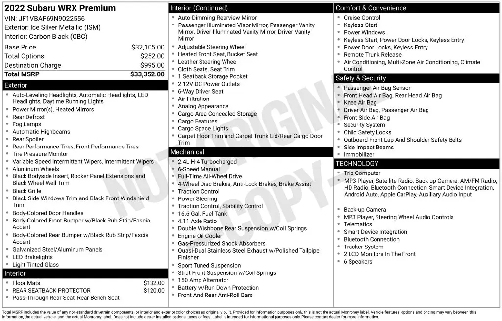 2022 Subaru WRX - $23,743