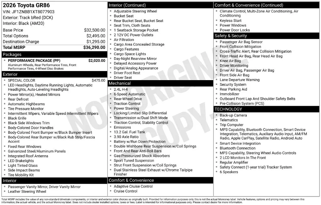 2026 Toyota 86 - $31,285