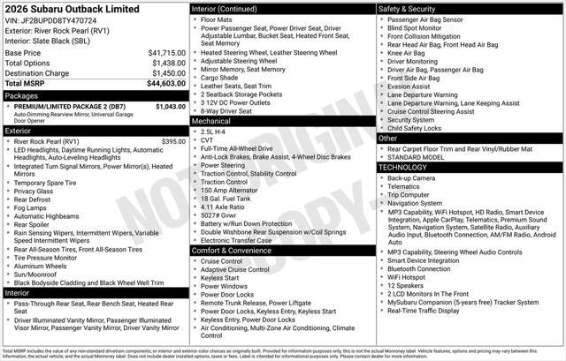2026 Subaru Outback - $36,895