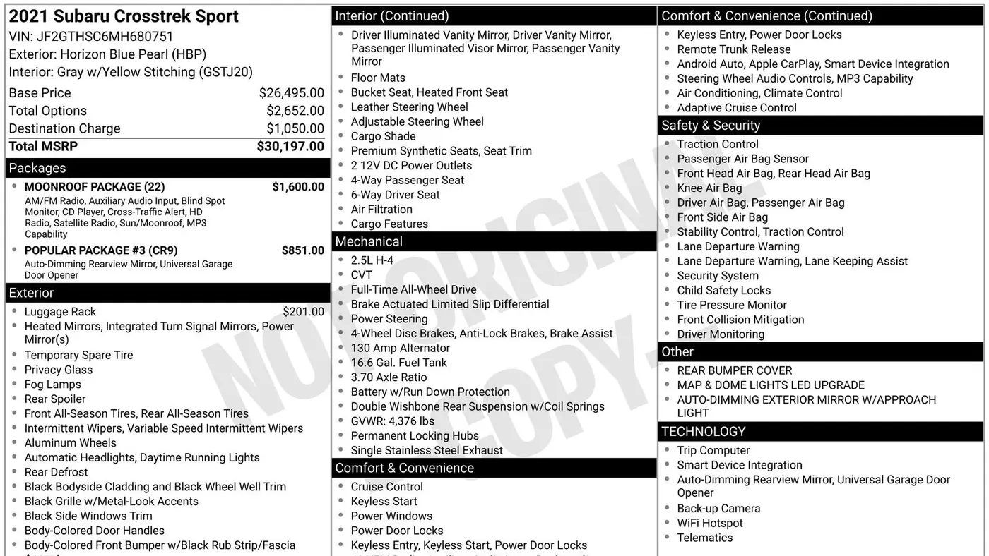 Preowned 2021 Subaru Crosstrek Sport for Sale