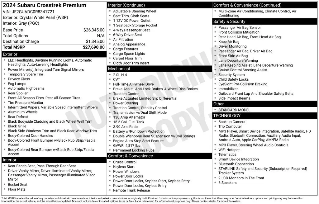 2024 Subaru Crosstrek - $24,692