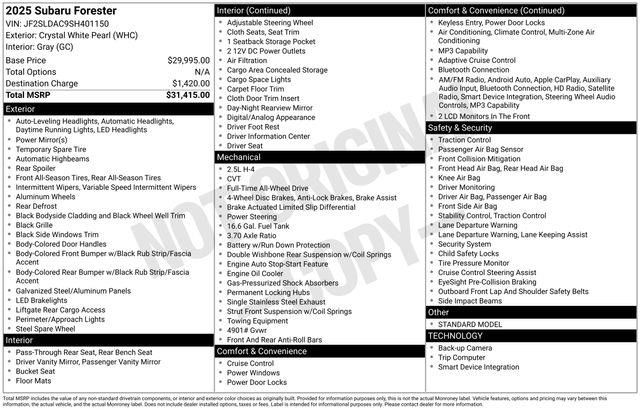 2025 Subaru Forester - $27,995