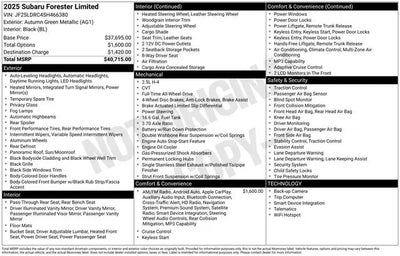 Photo of a 2025 Subaru Forester AWD Limited 4DR Crossover for sale