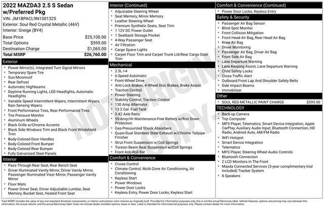 2022 MAZDA MAZDA3 - $19,495