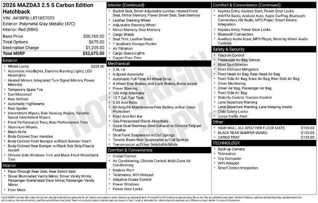 2026 MAZDA MAZDA3 - $28,000