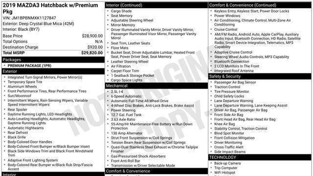 2019 Mazda Mazda3 Hatchback Premium