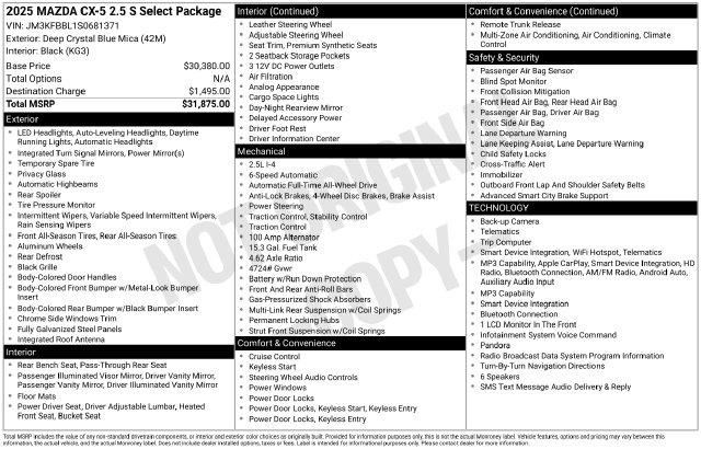 2025 MAZDA CX-5 - $25,495
