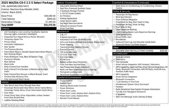2025 MAZDA CX-5 - $25,995