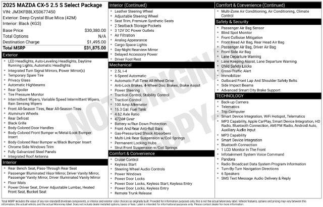 2025 MAZDA CX-5 - $26,495
