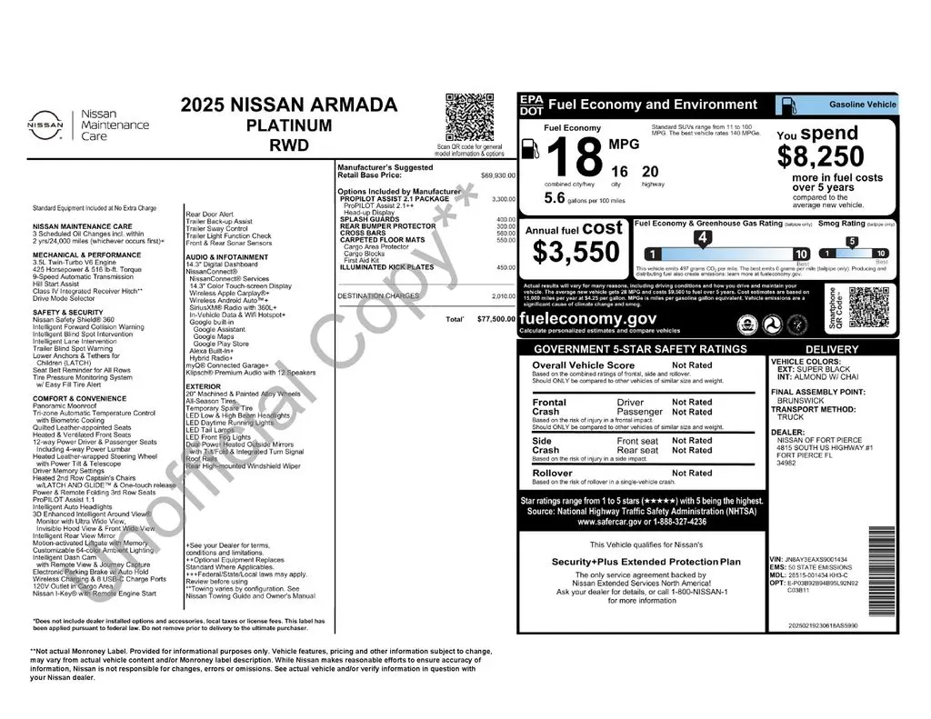 2025 Nissan Armada - $63,998