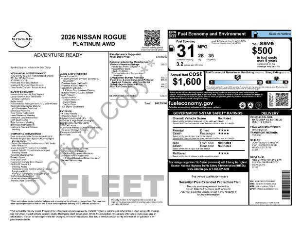 2026 Nissan Rogue - $34,926