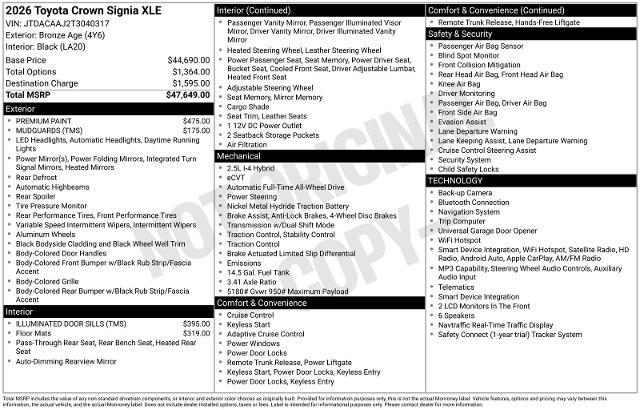 2026 Toyota Crown Signia - $44,810