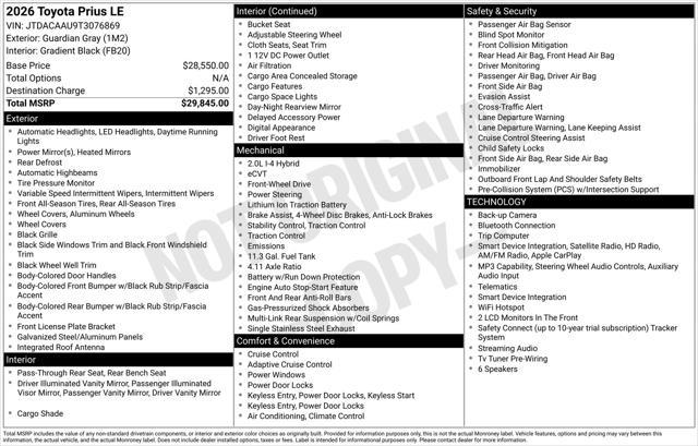 2026 Toyota Prius - $30,400