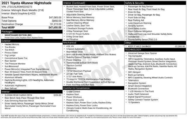 2021 Toyota 4Runner Nightshade Edition — photo 1 of 12