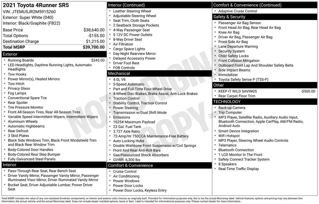 2021 Toyota 4Runner - $32,200