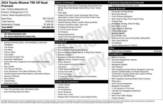 2024 Toyota 4Runner - $50,790