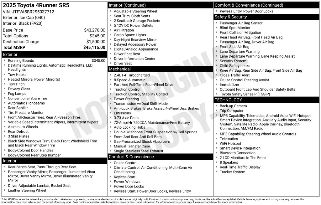 2025 Toyota 4Runner - $44,599