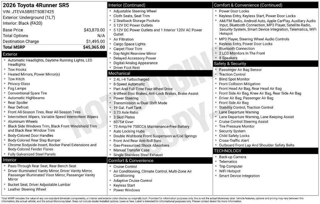 2026 Toyota 4Runner - $44,991