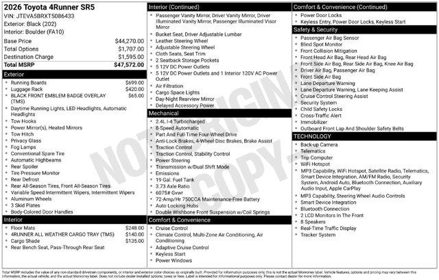 2026 Toyota 4Runner - $44,353