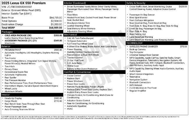 2025 Lexus GX - $76,900