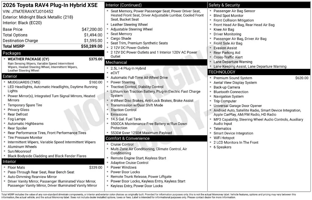 2026 Toyota RAV4 - $51,500