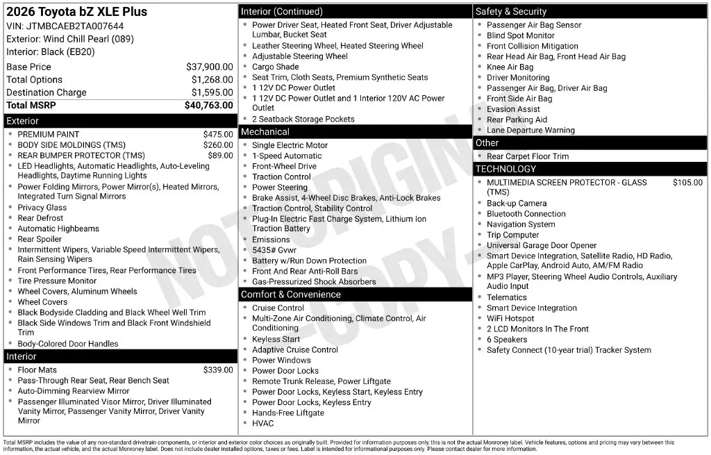 2026 Toyota Bz - $29,990