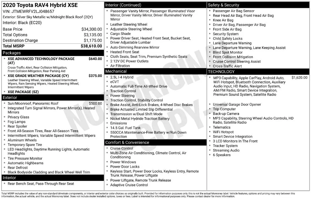 2020 Toyota RAV4 - $34,016