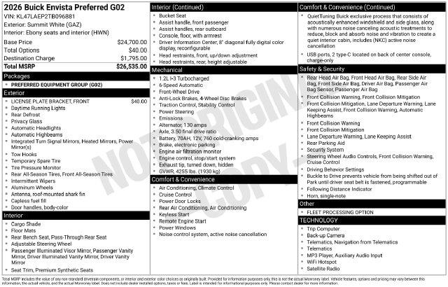 2026 Buick Envista - $22,030