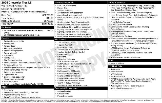 2026 Chevrolet Trax - $22,749