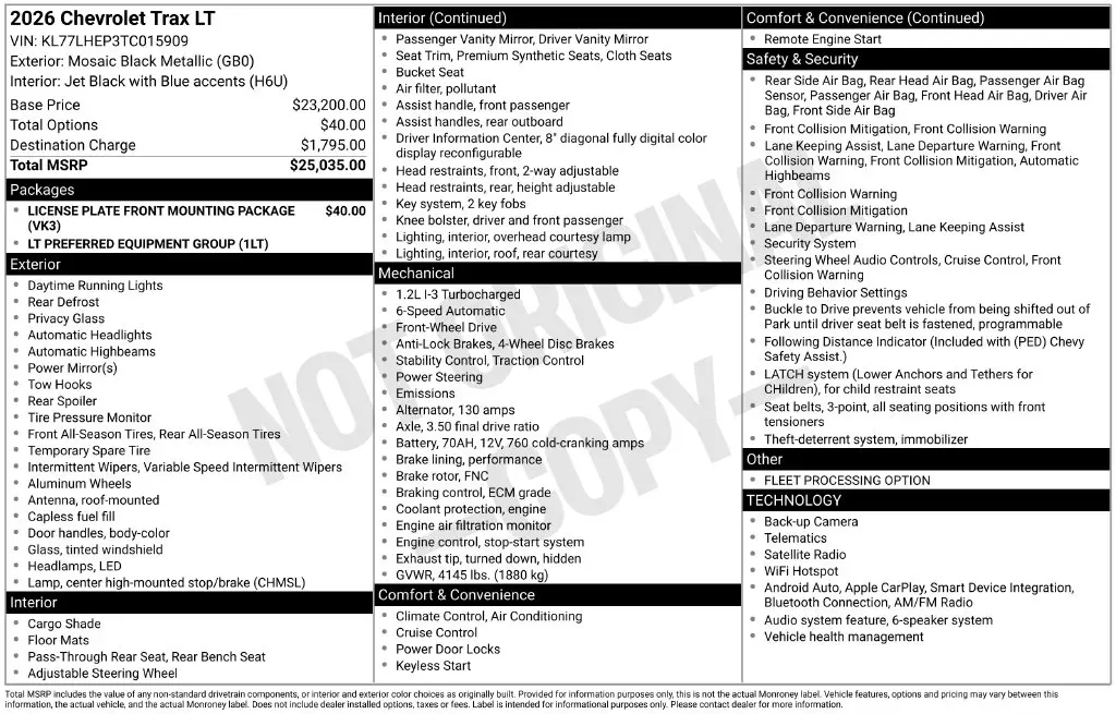 2026 Chevrolet Trax - $21,598
