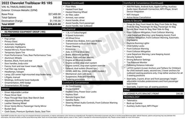 2022 Chevrolet Blazer - $21,495