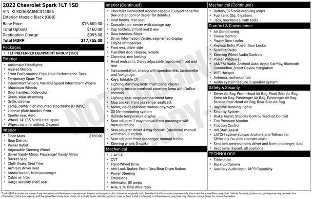 2022 Chevrolet Spark - $13,494