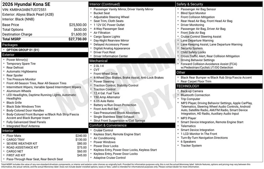 2026 Hyundai Kona - $23,725