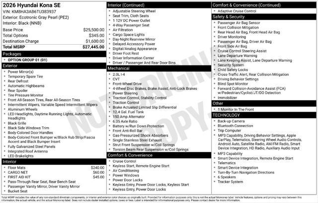 2026 Hyundai Kona - $23,950