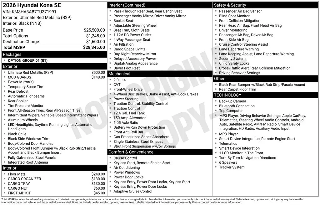 2026 Hyundai Kona - $24,340