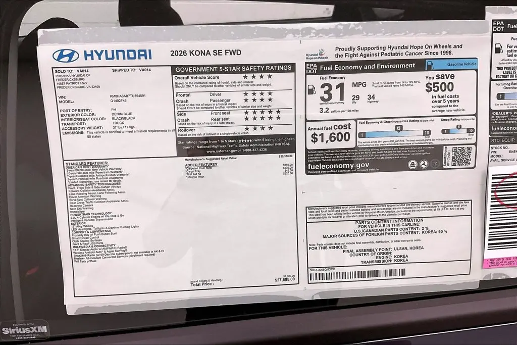 2026 Hyundai Kona - $24,685