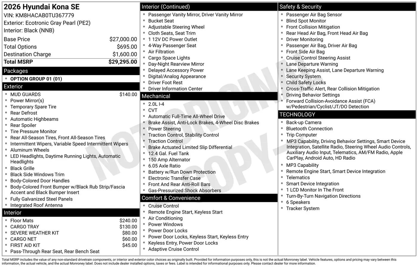 2026 Hyundai Kona - $24,779