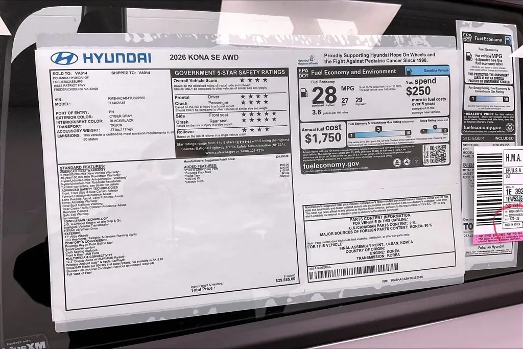 2026 Hyundai Kona - $26,685