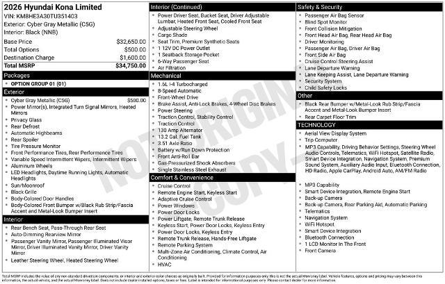 2026 Hyundai Kona - $29,795