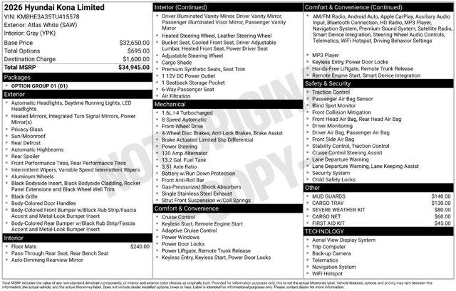 2026 Hyundai Kona - $29,750