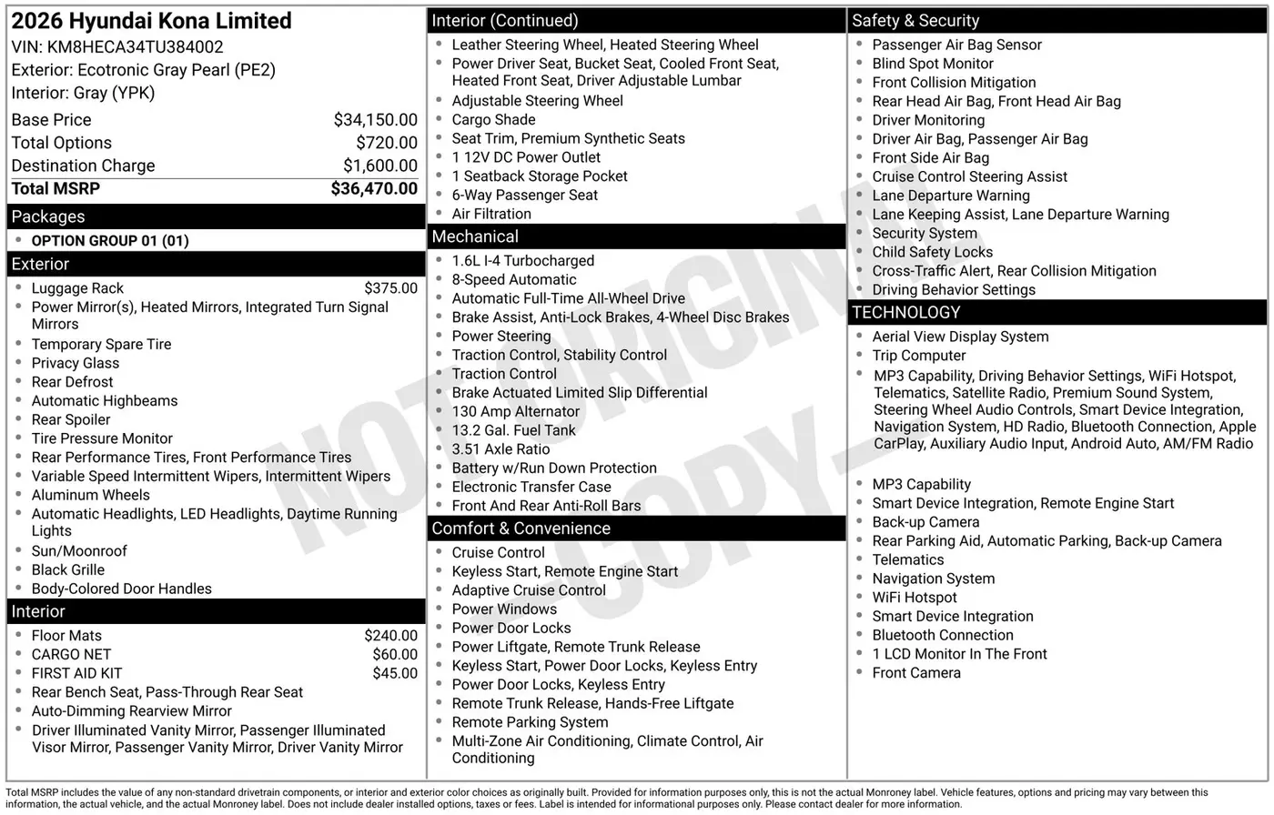 2026 Hyundai Kona - $30,343