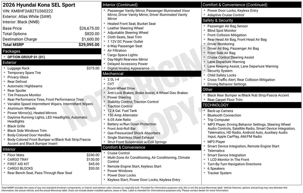 2026 Hyundai Kona - $25,240