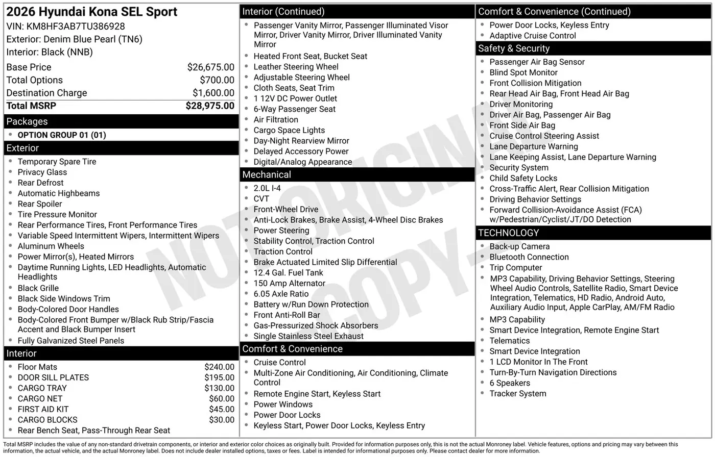 2026 Hyundai Kona - $23,997