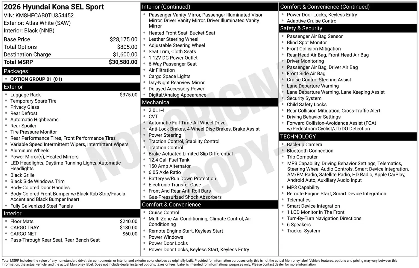2026 Hyundai Kona - $24,966