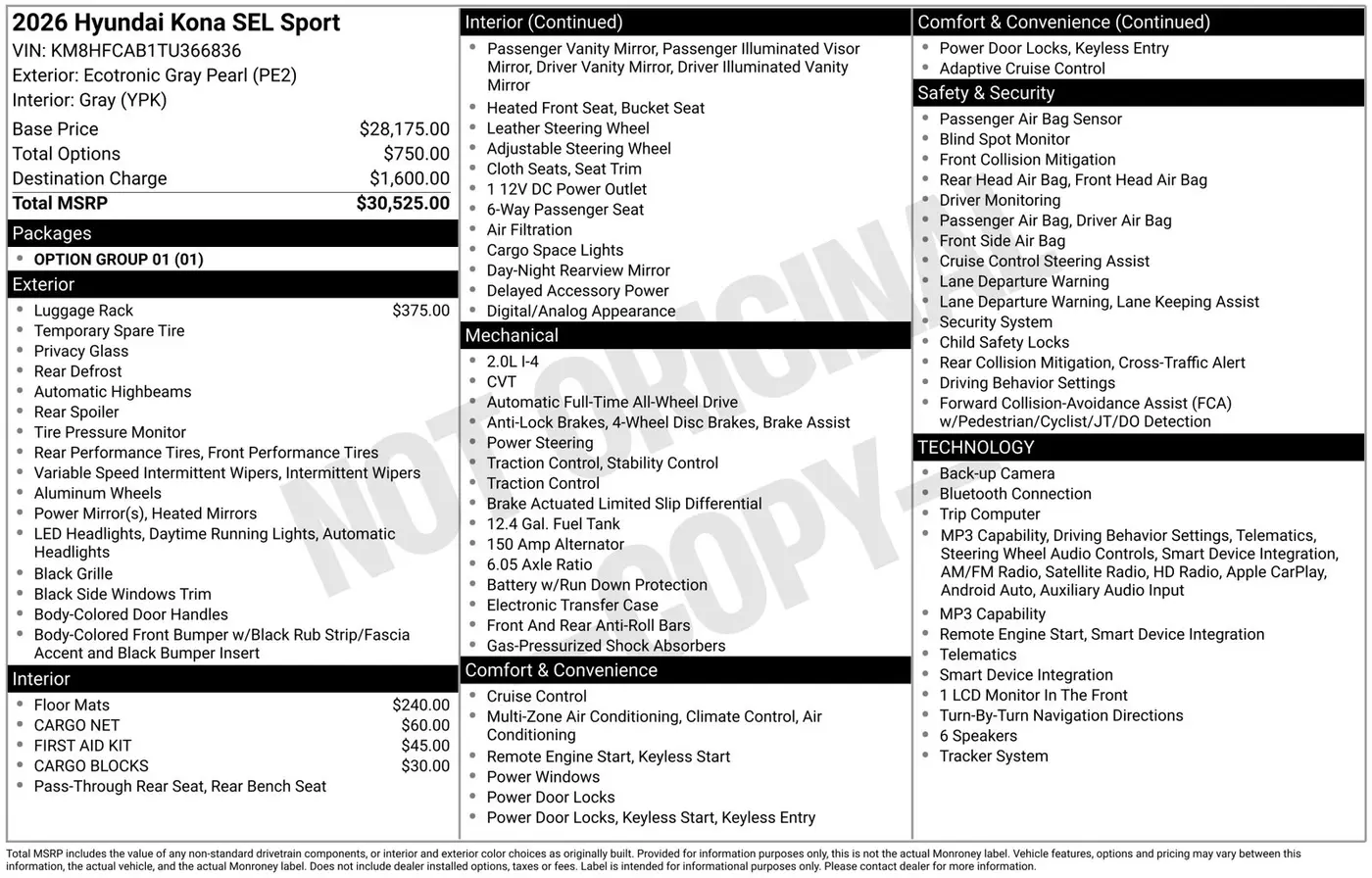 2026 Hyundai Kona - $24,964